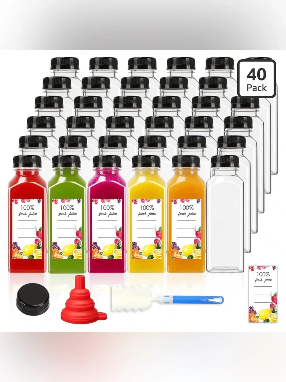 Moretoes 40pcs 12oz Juice Bottles with Caps, Plastic Bottles with Lids